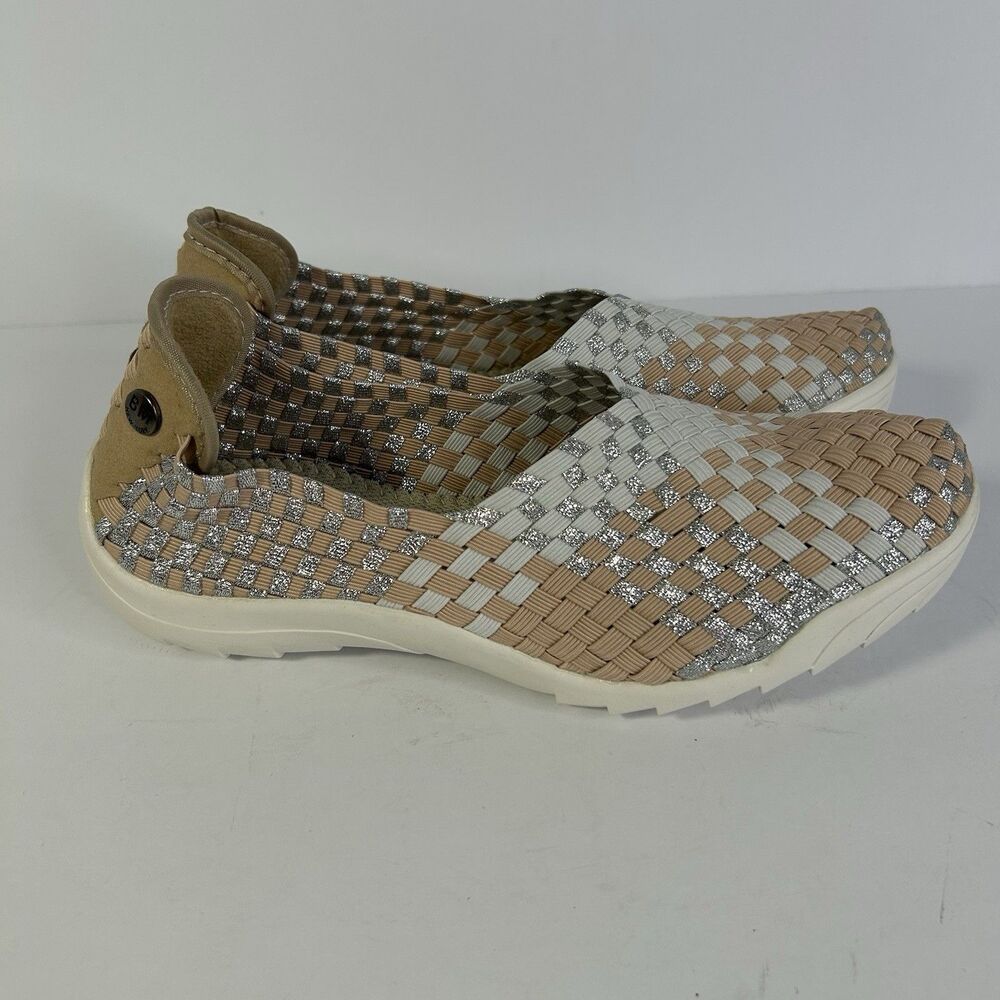Bernie Mev Rigged Fly Womens SIze 39/US 8 Woven Slip On Shimmer Beige Silver